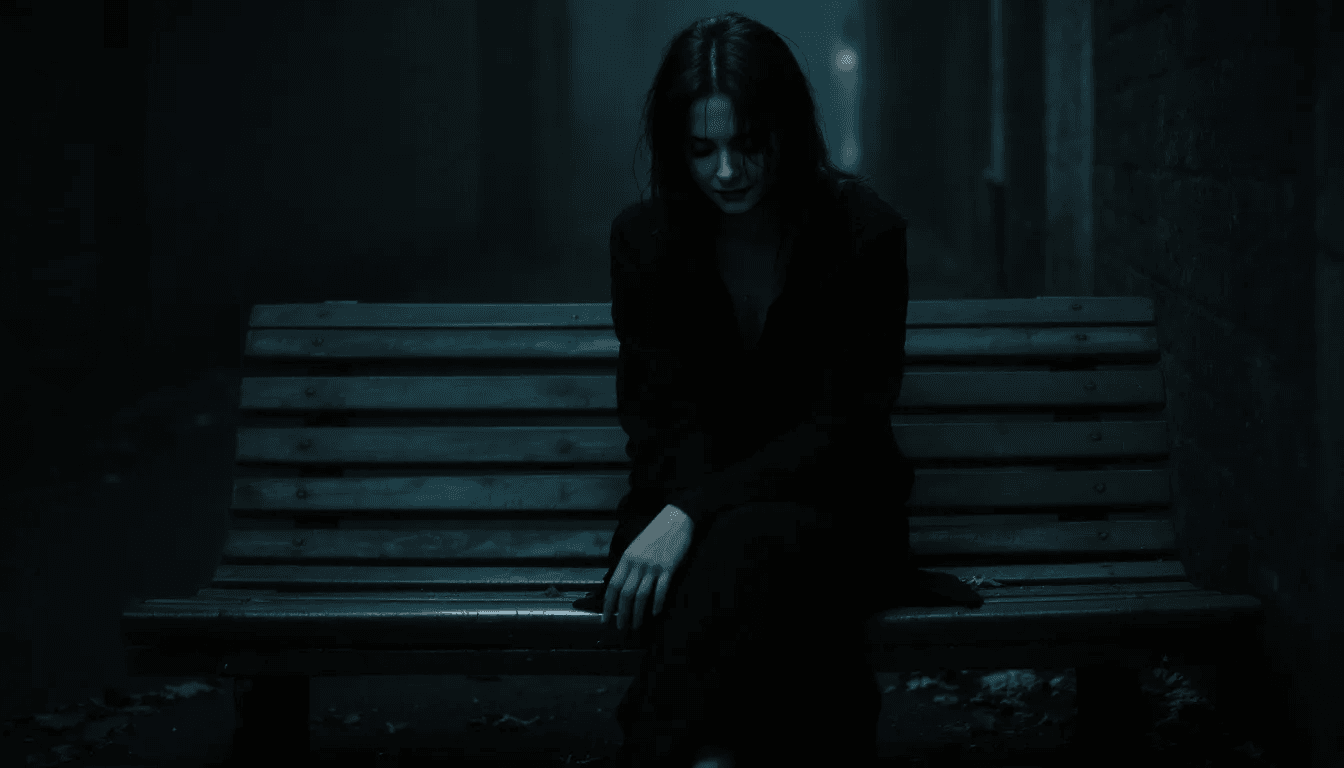 Eine Person, die nachdenklich allein auf einer Bank sitzt und sich einsam fühlt.